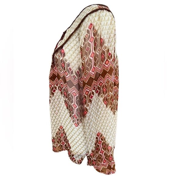 Nine 1 Eight semi sheer print embroidered tie front top size M - Picture 4 of 6